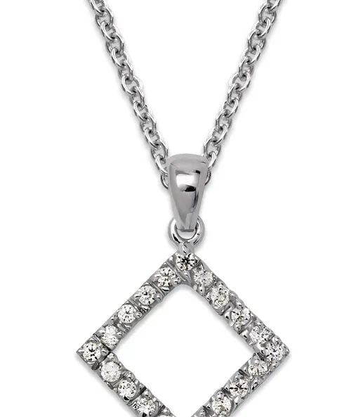 NEW 14K WHITE GOLD DIAMOND SHAPED PENDANT: NEW 14K WHITE GOLD DIAMOND SHAPED PENDANT DIAMOND SHAPED PENDANT NEW 14K WHITE GOLD Apx. WIDTH: 15mm Apx WEIGHT: 1.3g