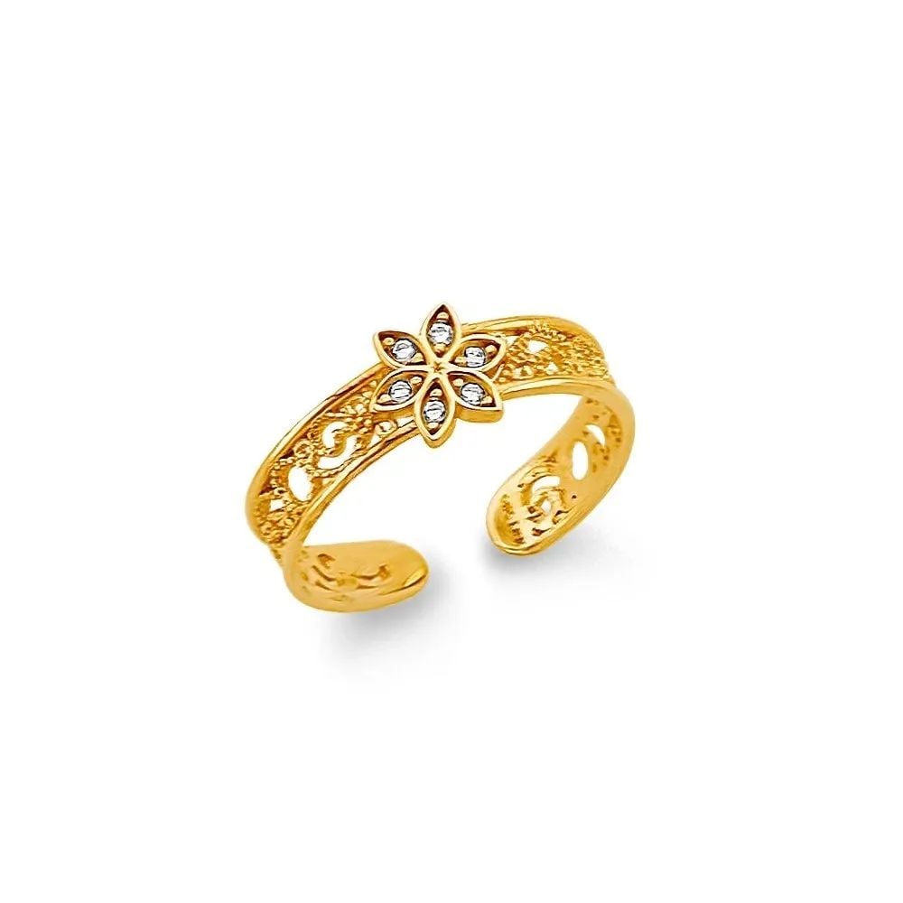 NEW 14K TWO TONE GOLD FLOWER TOE RING: NEW 14K TWO TONE GOLD FLOWER TOE RING FLOWER TOE RING NEW 14K TWO TONE GOLD WIDTH : WEIGHT : 1.1g