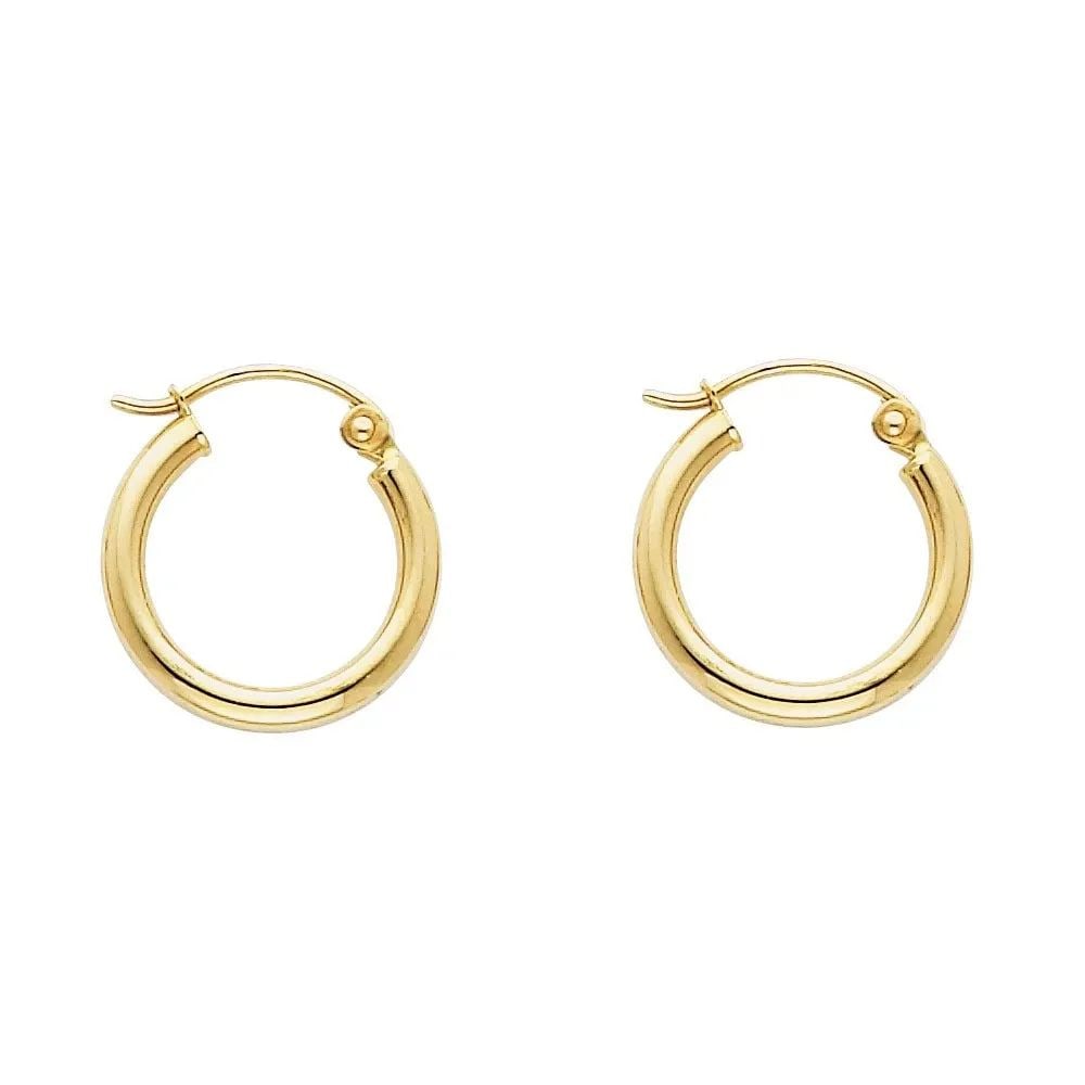 NEW 14K YELLOW GOLD 2MM ROUND TUBE POLISHED HOOP EARRINGS (15MM): NEW 14K YELLOW GOLD 2MM ROUND TUBE POLISHED HOOP EARRINGS (15MM) 2MM ROUND TUBE POLISHED HOOP EARRINGS (15MM) NEW 14K YELLOW GOLD HEIGHT - 15 mm WIDTH - 15 mm Apx WEIGHT - 0.8 g