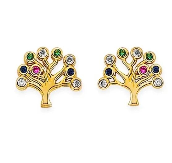 NEW 14K YELLOW GOLD TREE OF LIFE STUD EARRINGS WITH SCREW BACK (1 of 2)