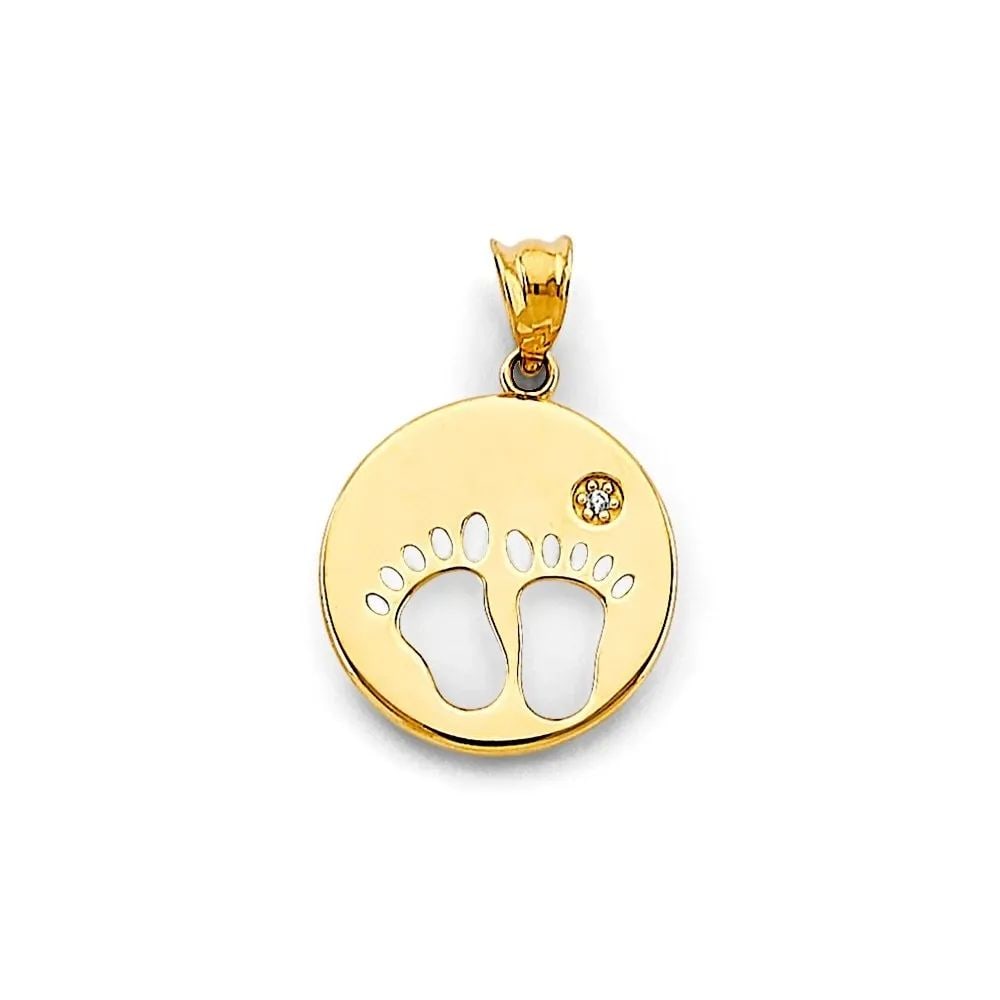 NEW 14K YELLOW GOLD ROUND FOOTPRINTS PENDANT (1 of 2)