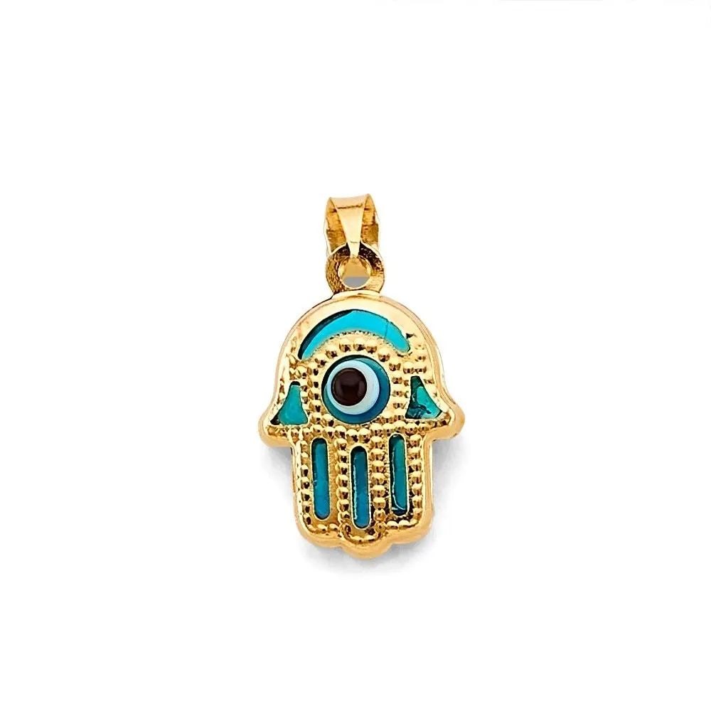 NEW 14K YELLOW GOLD EVIL EYE HAMSA PENDANT (1 of 2)