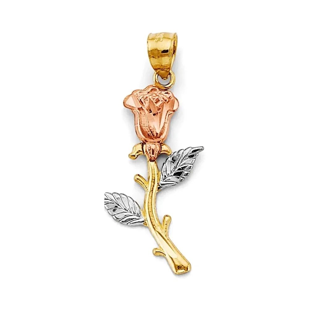 NEW 14K TRI COLOR GOLD FLOWER PENDANT: NEW 14K TRI COLOR GOLD FLOWER PENDANT FLOWER PENDANT NEW 14K TRI COLOR GOLD Height : 32 mm Width : 15 mm Apx. WEIGHT : 1.2g