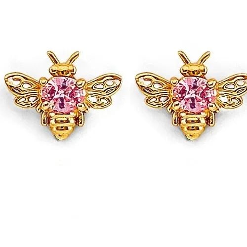 NEW 14K YELLOW GOLD BEE STUD EARRINGS WITH SCREW BACK (1 of 2)