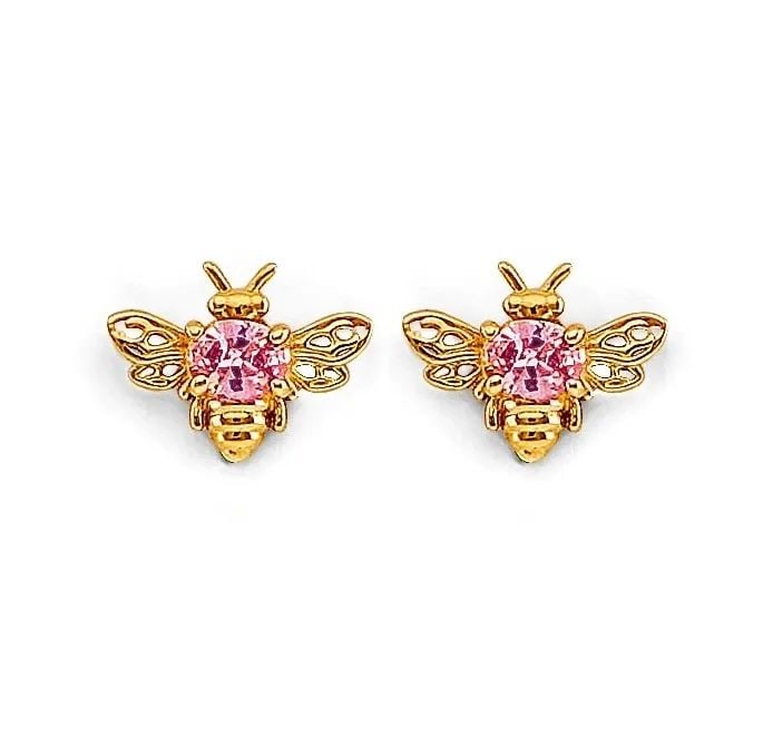NEW 14K YELLOW GOLD BEE STUD EARRINGS WITH SCREW BACK (1 of 2)