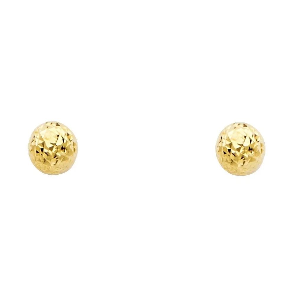 NEW 14K YELLOW GOLD CRYSTAL CUT FULL BALL EARRINGS (6MM) (1 of 2)