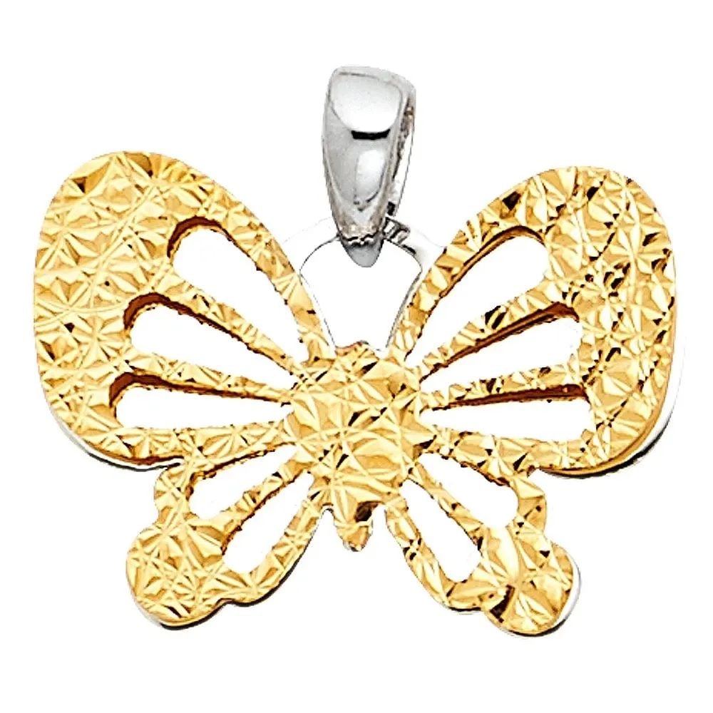 NEW 14K TWO TONE GOLD BUTTERFLY PENDANT (1 of 2)