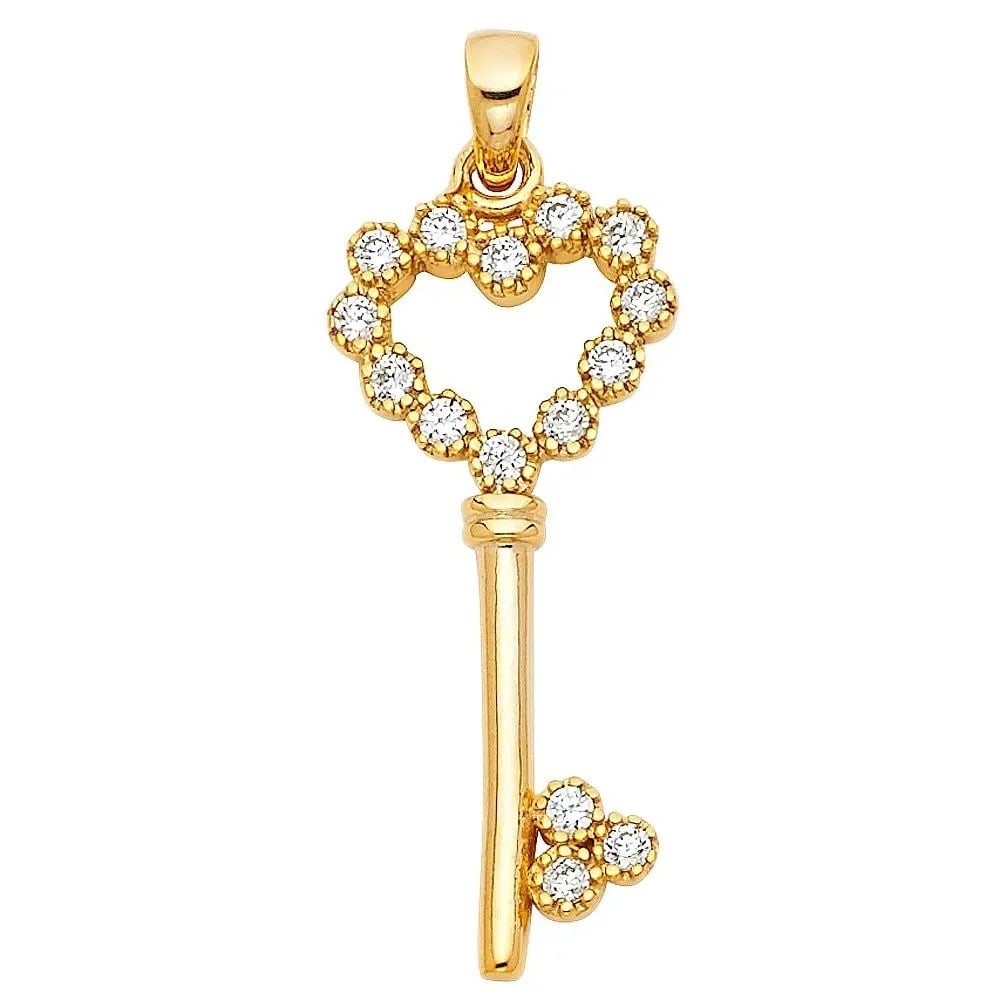 NEW 14K YELLOW GOLD HEART DESIGN KEY PENDANT (1 of 2)