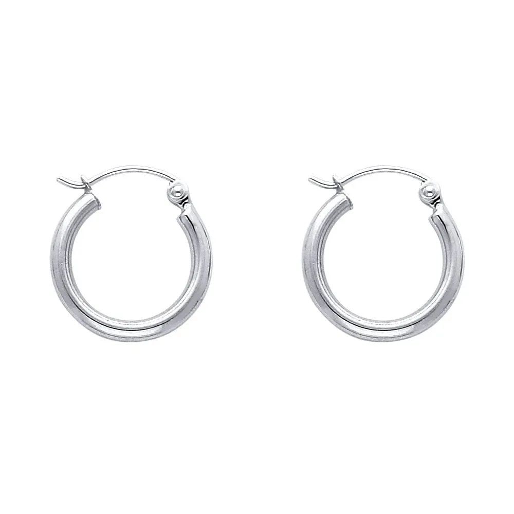 NEW 14K WHITE GOLD 2MM ROUND TUBE POLISHED HOOP EARRINGS (15MM): NEW 14K WHITE GOLD 2MM ROUND TUBE POLISHED HOOP EARRINGS (15MM) 2MM ROUND TUBE POLISHED HOOP EARRINGS (15MM) NEW 14K WHITE GOLD Height : 15 mm Width : 15 mm Weight : 0.8g