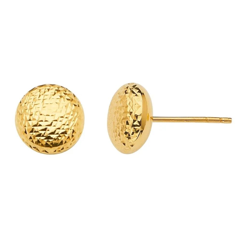 NEW 14K YELLOW GOLD DC FLAT ROUND BALL EARRINGS WITH PUSH BACK: NEW 14K YELLOW GOLD DC FLAT ROUND BALL EARRINGS WITH PUSH BACK DC FLAT ROUND BALL EARRINGS WITH PUSH BACK NEW 14K YELLOW GOLD HEIGHT - 8 mm WIDTH - 8 mm Apx WEIGHT - 0.9 g