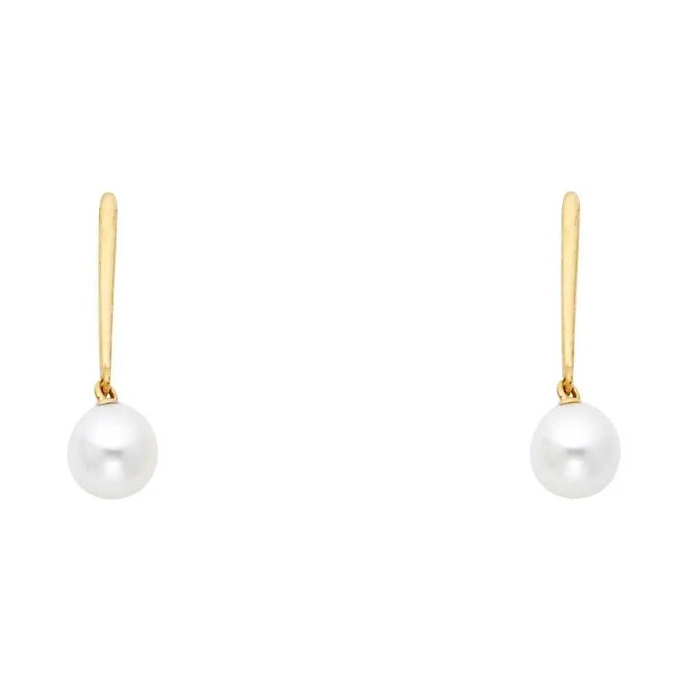 NEW 14K YELLOW GOLD PEARL DANGLE STUD EARRINGS WITH SCREW BACK (1 of 2)
