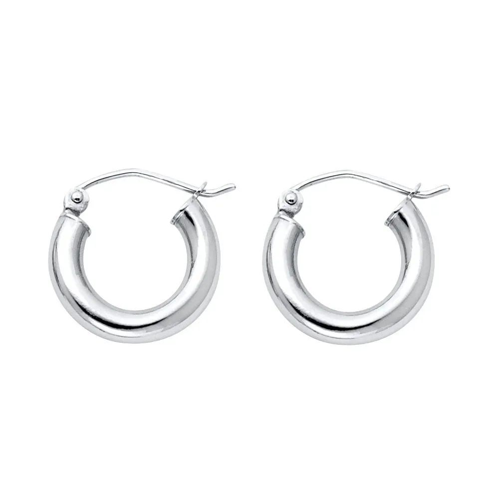 NEW 14K WHITE GOLD 3MM PLAIN HOOP EARRINGS (1 of 2)