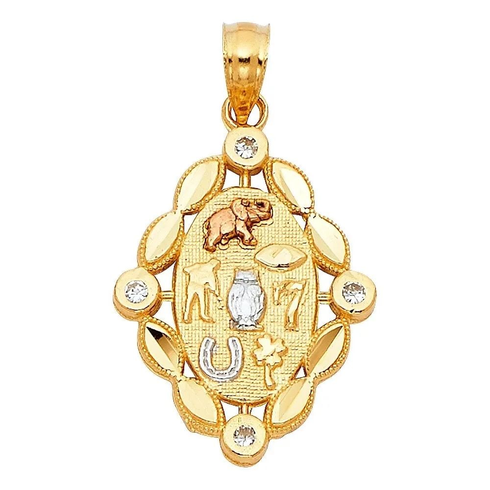 NEW 14K TRI COLOR GOLD LUCKY PENDANT (1 of 2)
