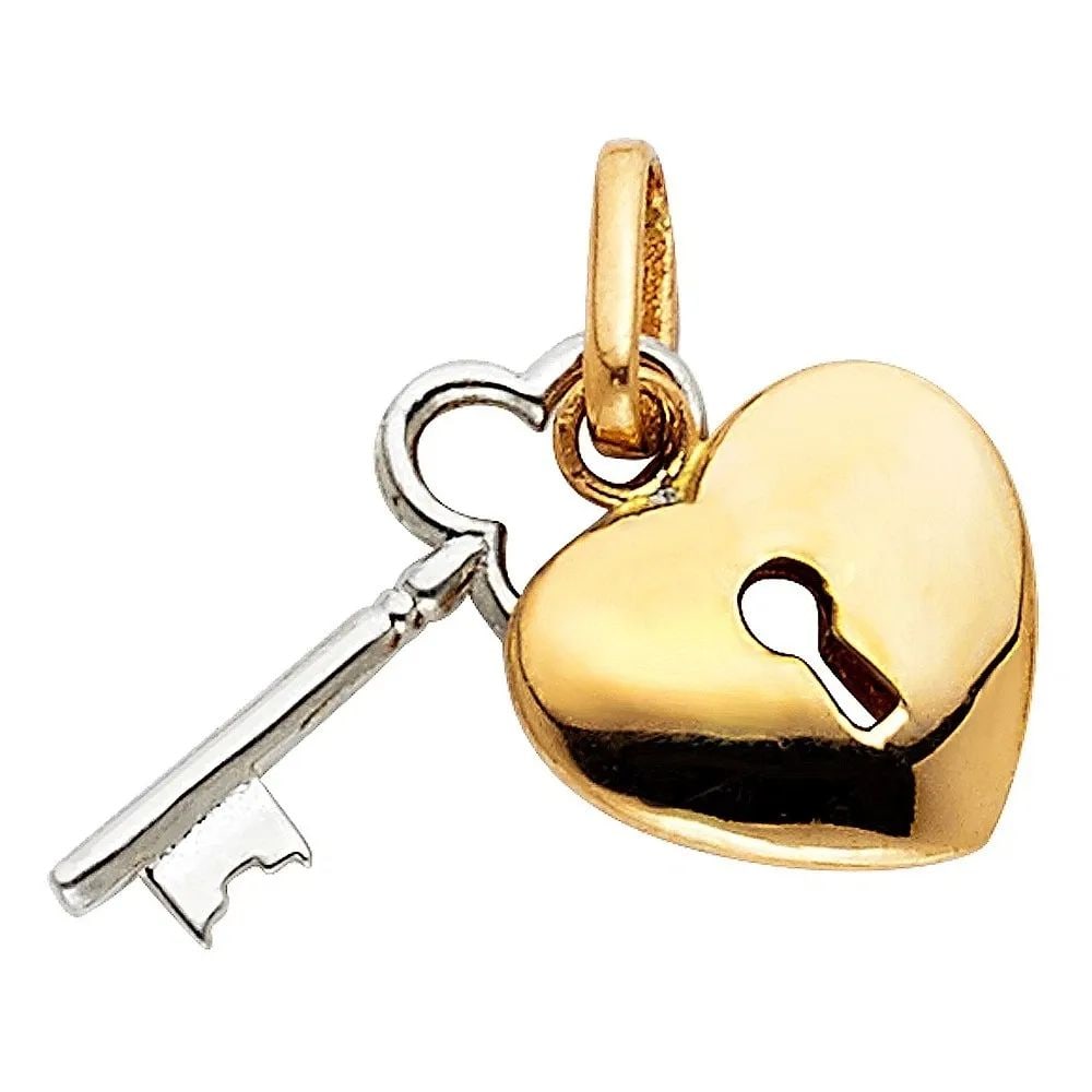 NEW 14K TWO TONE GOLD KEY PENDANT: NEW 14K TWO TONE GOLD KEY PENDANT (PT451) KEY PENDANT (PT451) NEW 14K TWO TONE GOLD Height : 13 mm Width : 20 mm Apx. WEIGHT : 1g