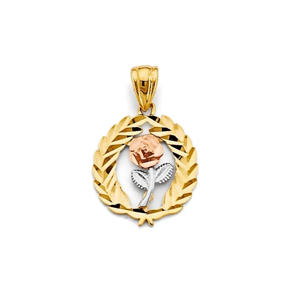 NEW 14K TRI COLOR GOLD FLOWER PENDANT: NEW 14K TRI COLOR GOLD FLOWER PENDANT FLOWER PENDANT NEW 14K TRI COLOR GOLD Height : 23 mm Width : 15 mm Apx. WEIGHT : 1g
