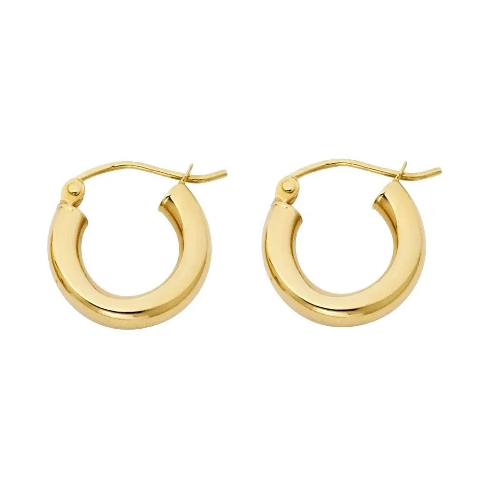 NEW 14K YELLOW GOLD 3MM PLAIN HOOP EARRINGS: NEW 14K YELLOW GOLD 3MM PLAIN HOOP EARRINGS 3MM PLAIN HOOP EARRINGS NEW 14K YELLOW GOLD HEIGHT - 15 mm WIDTH - 15 mm Apx WEIGHT - 0.9 g