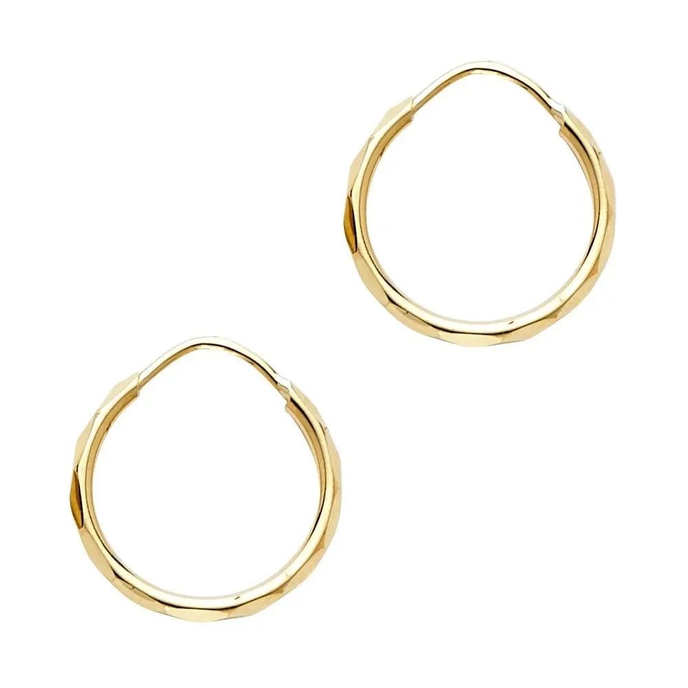 NEW 14K YELLOW GOLD 1.5MM FACETED ROUND TUBE HOOP EARRINGS (14MM) (1 of 2)