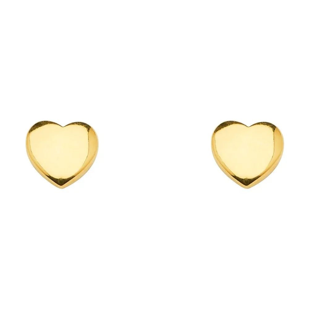 NEW 14K YELLOW GOLD PLAIN HEART EARRINGS WITH PUSH BACK (1 of 2)