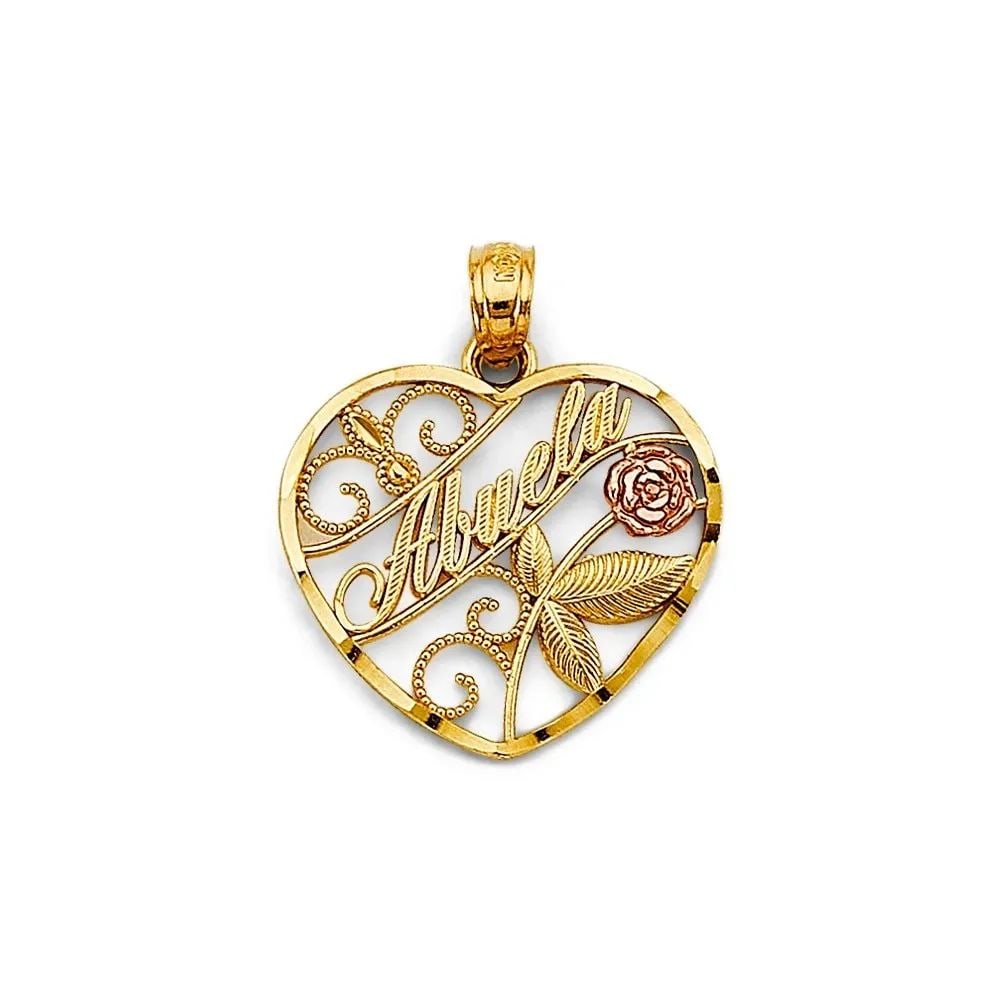 NEW 14K TWO TONE GOLD HEART ABUELA PENDANT: NEW 14K TWO TONE GOLD HEART ABUELA PENDANT HEART ABUELA PENDANT NEW 14K TWO TONE GOLD Height : 20 mm Width : 17 mm Apx. WEIGHT : 1.2g