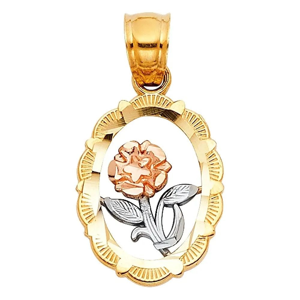 NEW 14K TRI COLOR GOLD FLOWER PENDANT: NEW 14K TRI COLOR GOLD FLOWER PENDANT FLOWER PENDANT NEW 14K TRI COLOR GOLD Height : 15 mm Width : 10 mm Apx. WEIGHT : 1g