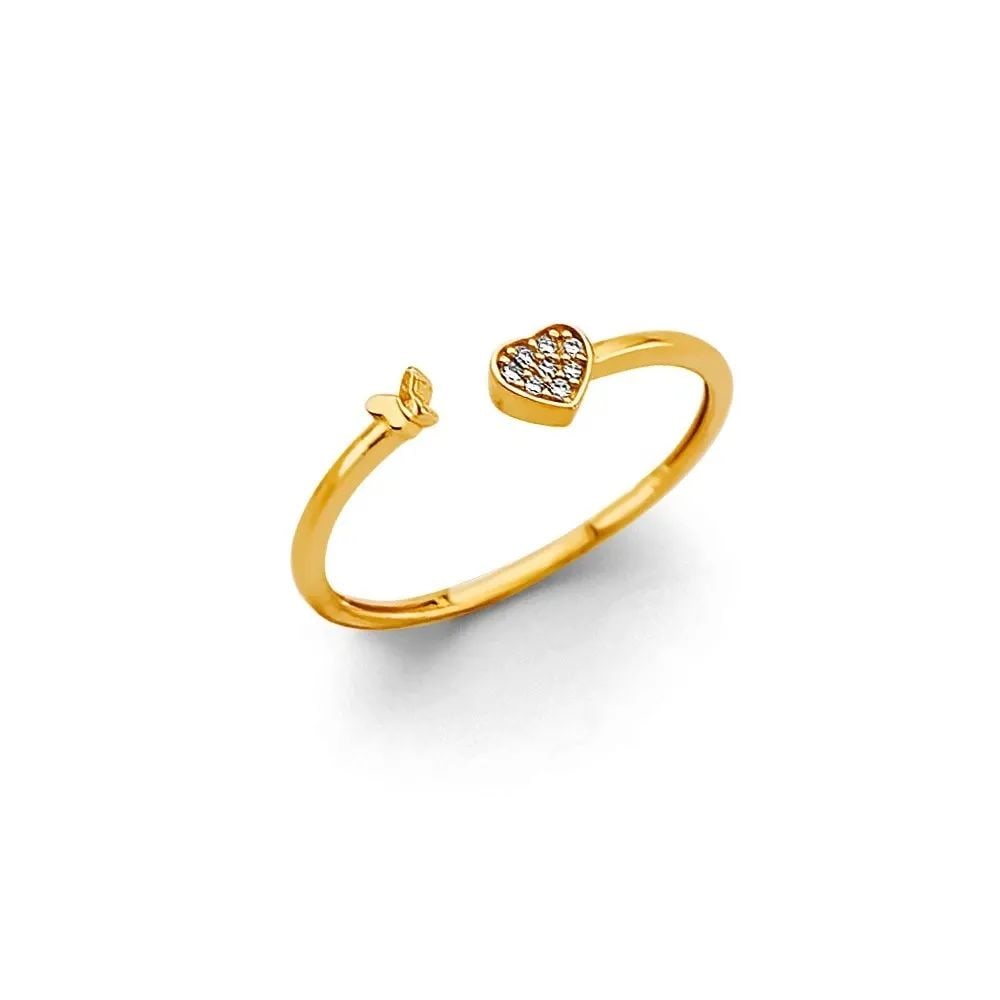 NEW 14K YELLOW GOLD OPEN CUFF HEART RING: NEW 14K YELLOW GOLD OPEN CUFF HEART CZ RING OPEN CUFF HEART CZ RING NEW 14K YELLOW GOLD WIDTH : WEIGHT : 1g