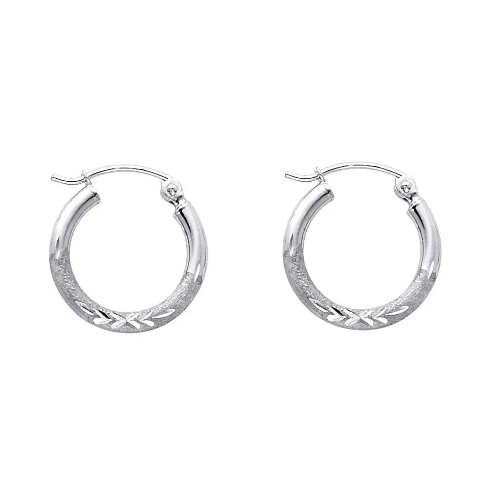 NEW 14K WHITE GOLD 2MM BUDDED DC ROUND TUBE HOOP EARRINGS (15MM): NEW 14K WHITE GOLD 2MM BUDDED DC ROUND TUBE HOOP EARRINGS (15MM) 2MM BUDDED DC ROUND TUBE HOOP EARRINGS (15MM) NEW 14K WHITE GOLD Height : 13 mm Width : 13 mm Weight : 0.7g