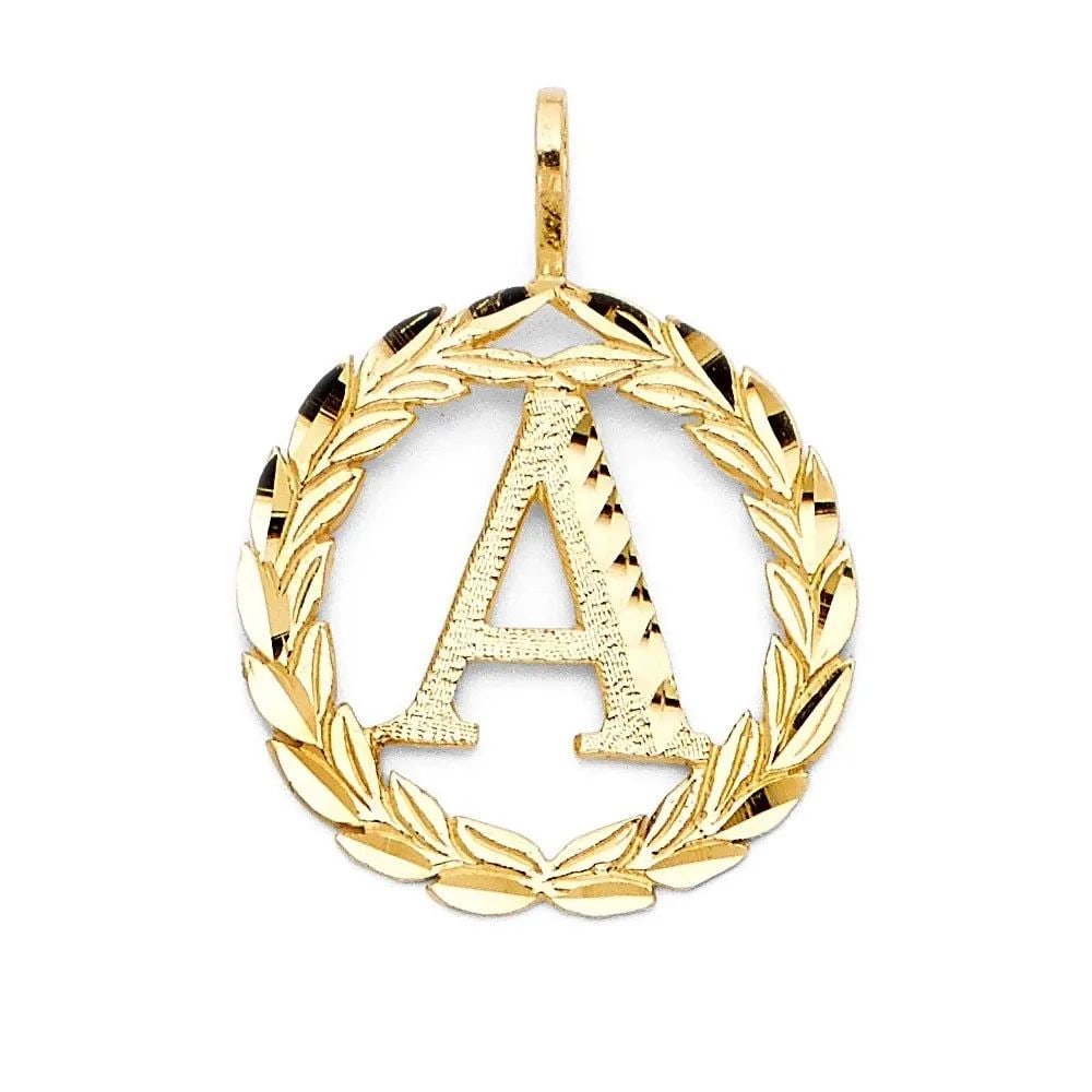 NEW 14K YELLOW GOLD INITIAL WREATH PENDANT (1 of 2)