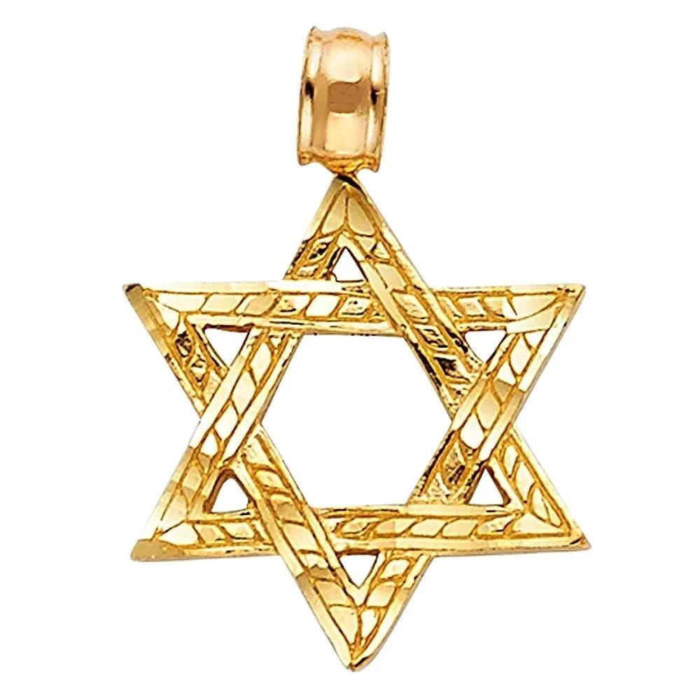 NEW 14K YELLOW GOLD STAR OF DAVID PENDANT: NEW 14K YELLOW GOLD STAR OF DAVID PENDANT STAR OF DAVID PENDANT NEW 14K YELLOW GOLD Height : 17 mm Width : 15 mm Apx. WEIGHT : 1g