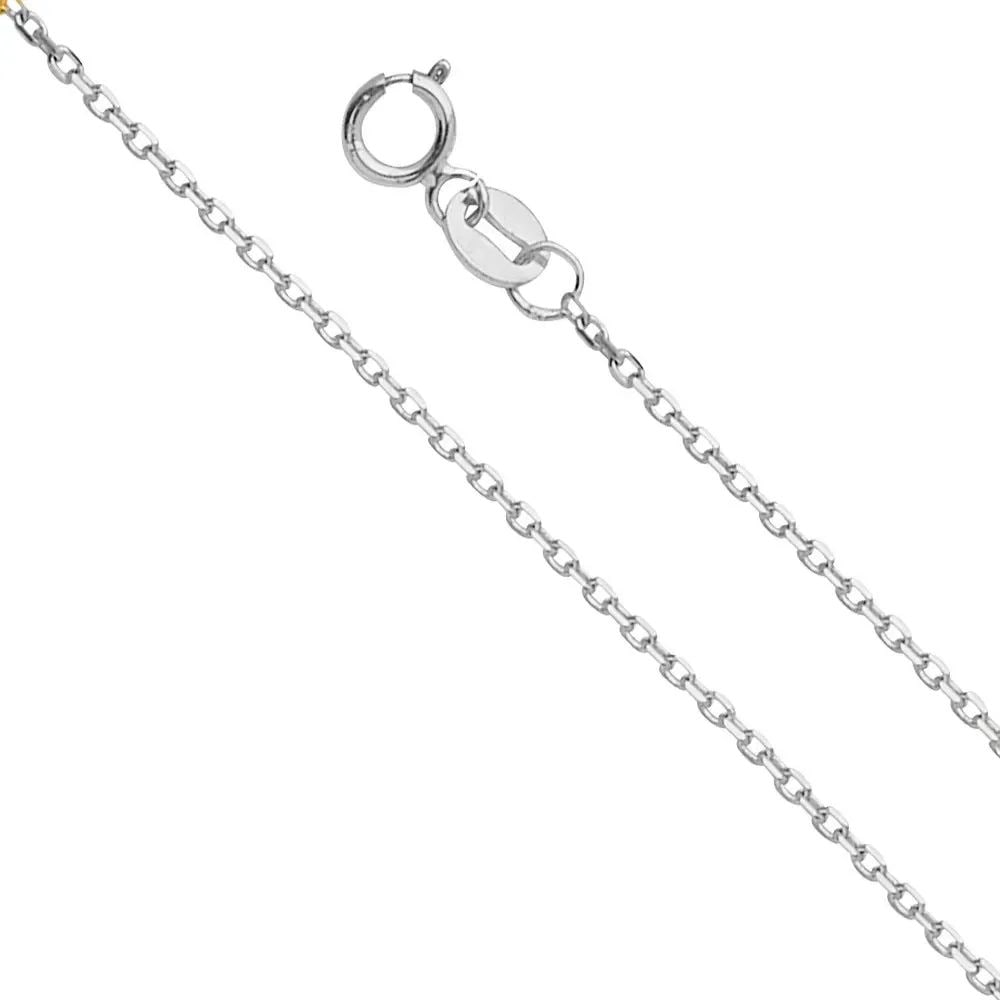 NEW 14K WHITE GOLD 0.9MM ANGLE CUT OVAL ROLO 025 CHAIN: 14K WHITE GOLD 0.9MM ANGLE CUT OVAL ROLO 025 CHAIN 0.9MM ANGLE CUT OVAL ROLO 025 CHAIN NEW 14K WHITE GOLD WIDTH: 0.9mm AVERAGE Apx WEIGHT: 0.9g