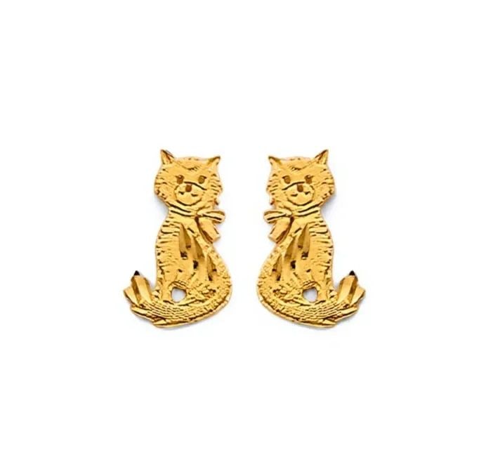 NEW 14K YELLOW GOLD CAT PUSH BACK EARRINGS (1 of 2)