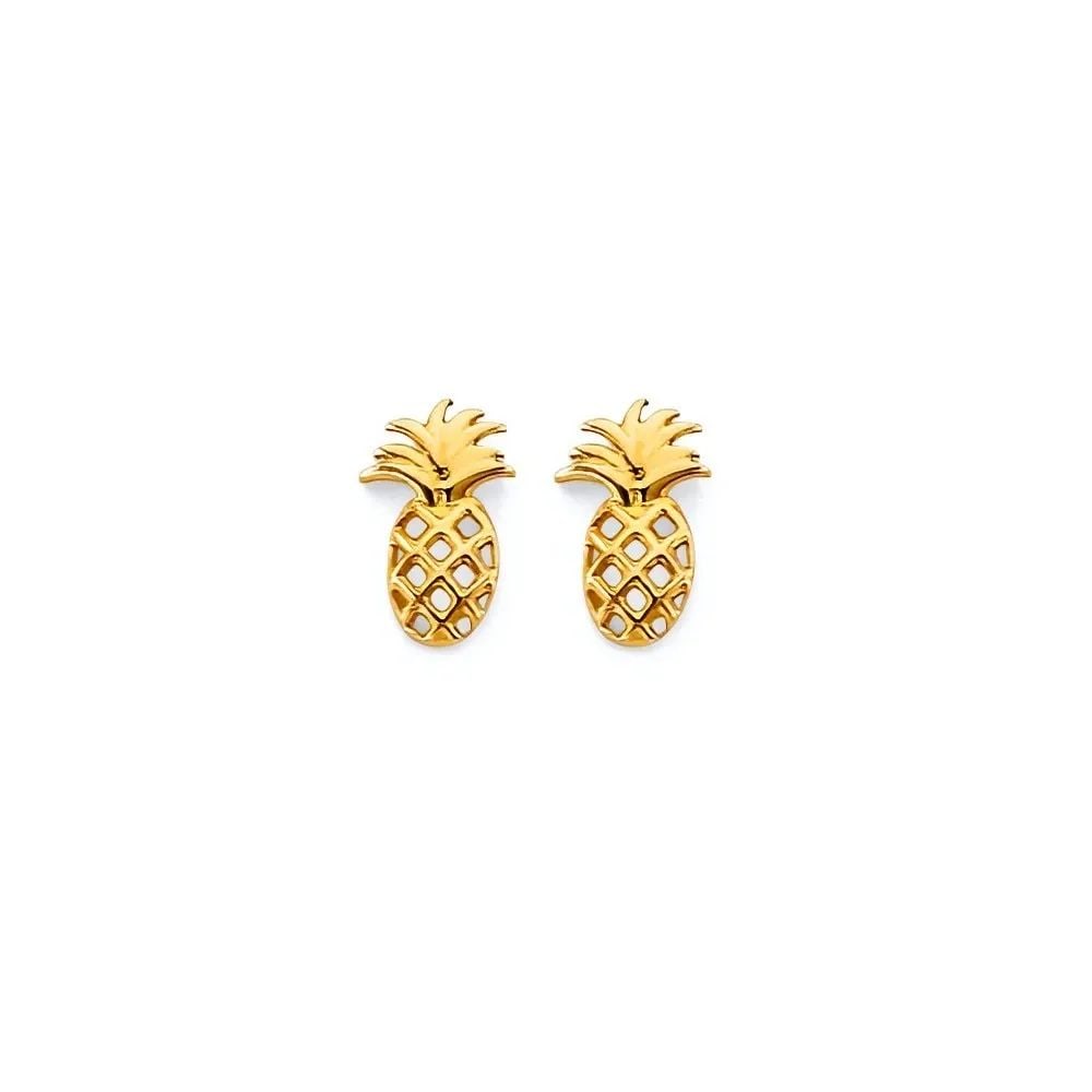 NEW 14K YELLOW GOLD PINEAPPLE PUSH BACK EARRINGS (1 of 2)