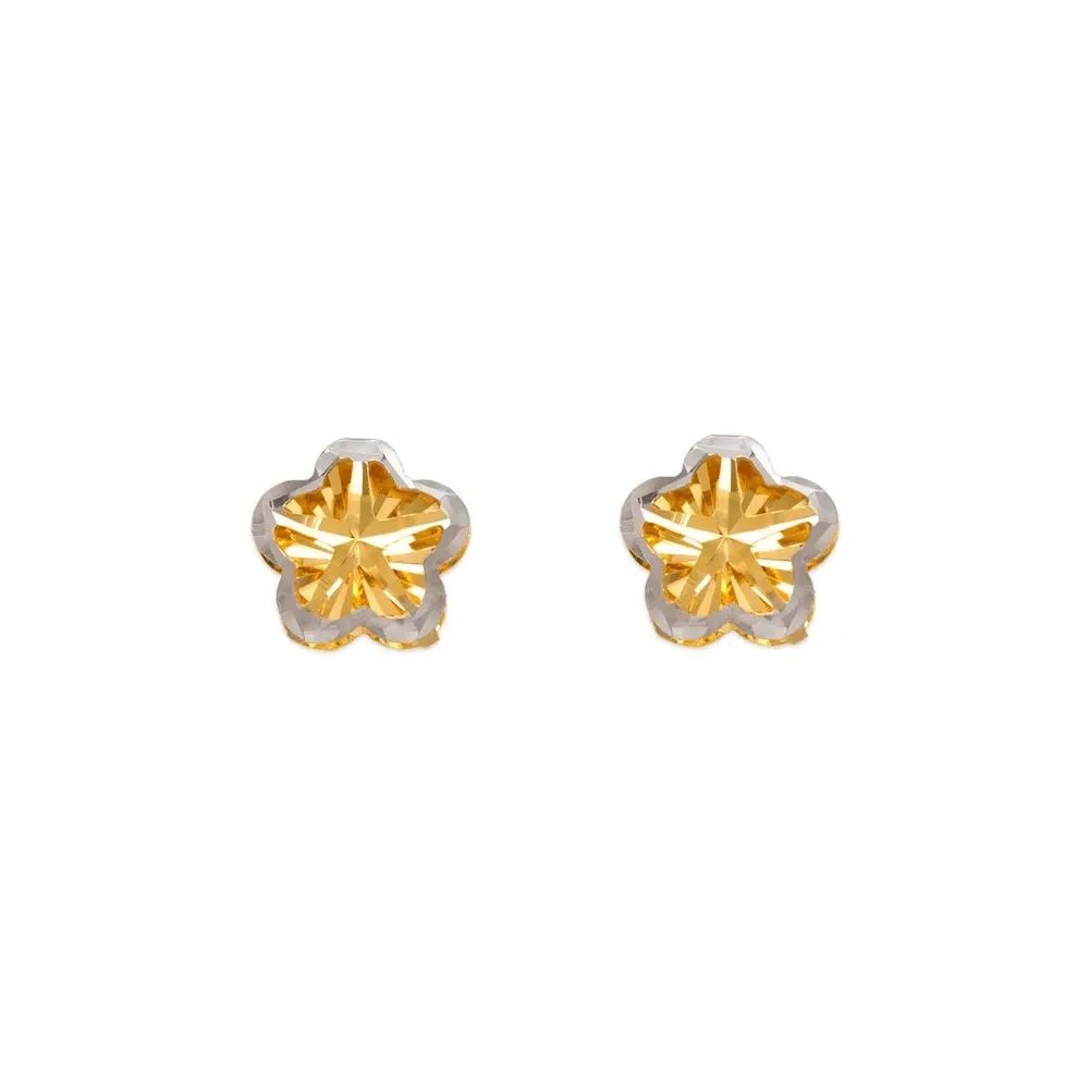 NEW 14K TWO TONE GOLD DIAMOND CUT FLOWER STUD EARRINGS (1 of 2)