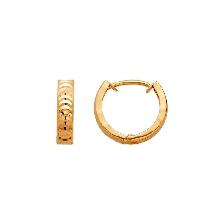 NEW 14K YELLOW GOLD 11MM DIAMOND CUT HUGGIE EARRINGS (1 of 2)