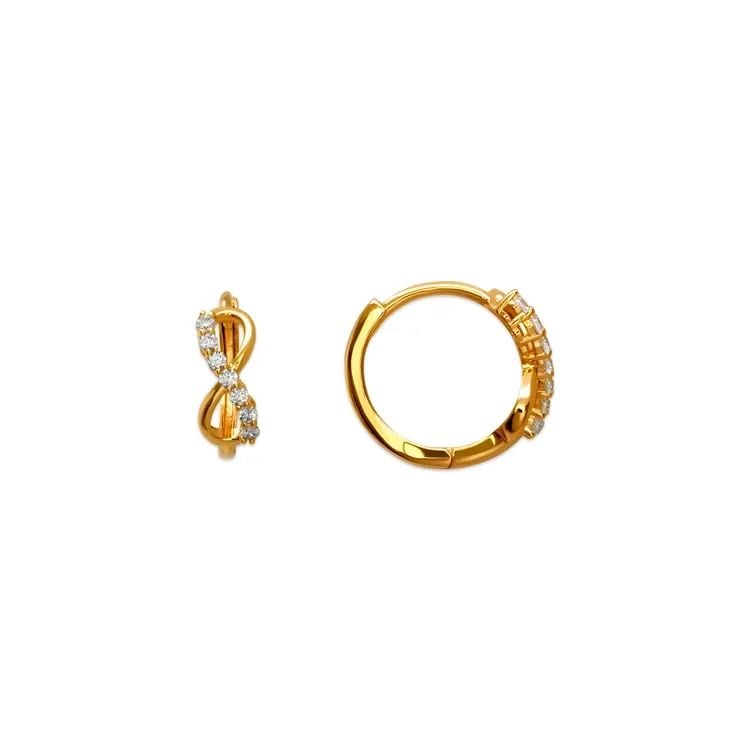 NEW 14K YELLOW GOLD FANCY INFINITY HUGGIE EARRINGS: NEW 14K YELLOW GOLD FANCY INFINITY HUGGIE EARRINGS FANCY INFINITY HUGGIE EARRINGS NEW 14K YELLOW GOLD Width: Approx. 4x12mm Apx WEIGHT: 1g