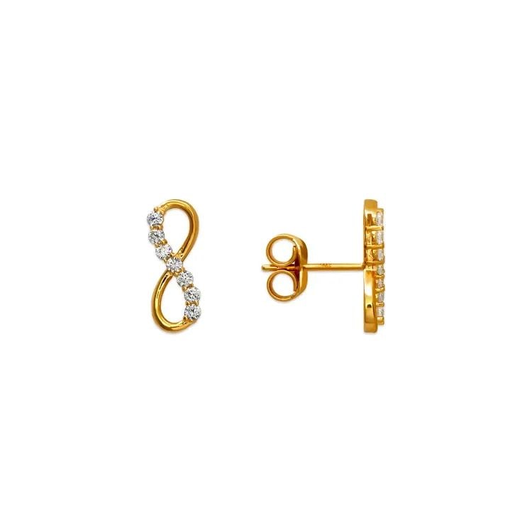 NEW 14K YELLOW GOLD FANCY DIAMOND CUT INFINITY STUD EARRINGS (1 of 2)