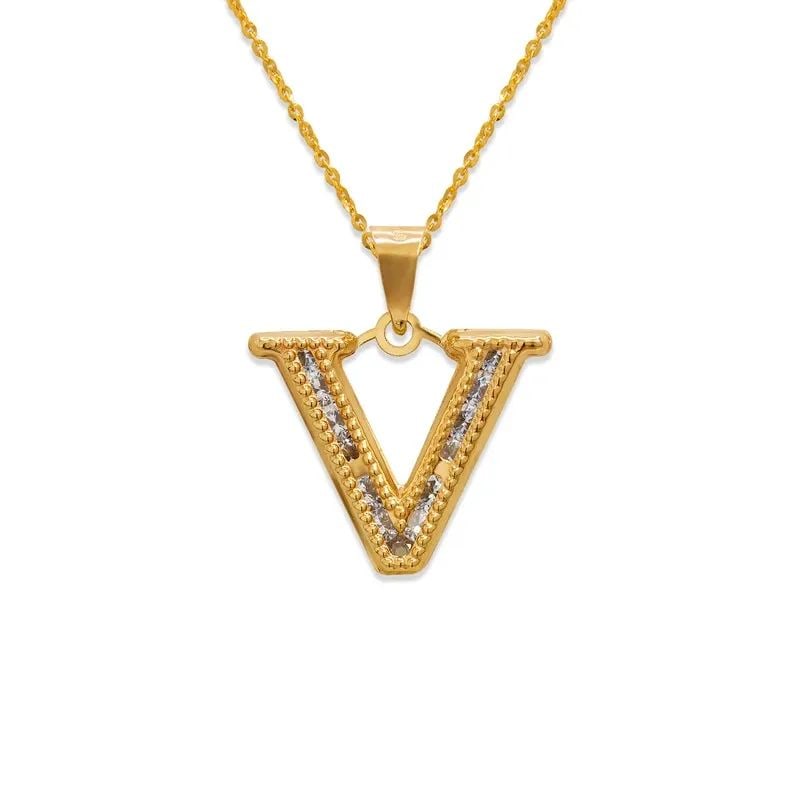 NEW 14K YELLOW GOLD INITIAL "V" PENDANT: NEW 14K YELLOW GOLD INITIAL "V" PENDANT INITIAL "V" PENDANT NEW 14K YELLOW GOLD Apx. WIDTH: 20x17mm Apx WEIGHT: 1.0g