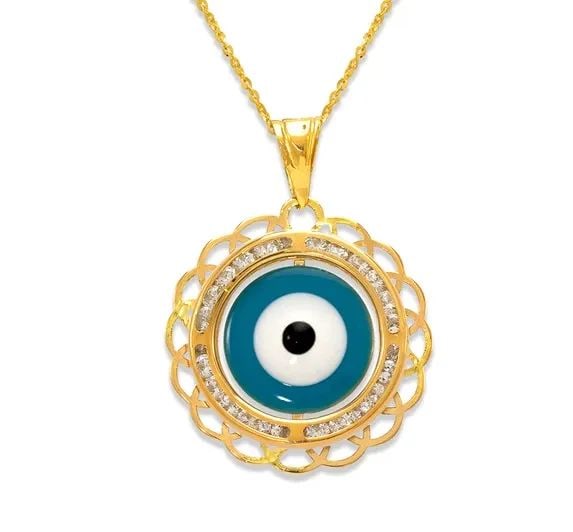 NEW 14K YELLOW GOLD EVIL EYE ENAMEL PENDANT: NEW 14K YELLOW GOLD EVIL EYE ENAMEL PENDANT EVIL EYE ENAMEL PENDANT NEW 14K YELLOW GOLD Apx. WIDTH: 18mm Apx WEIGHT: 1.0g