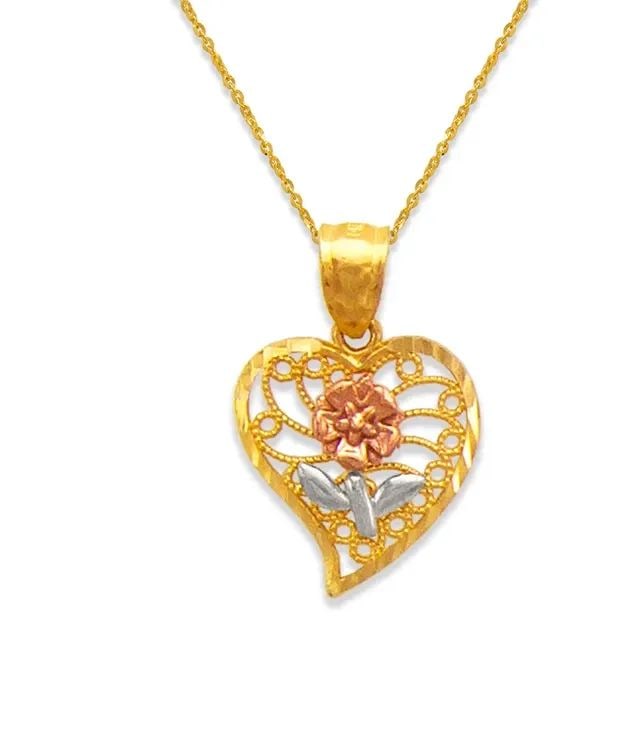 NEW 14K TRICOLOR GOLD ROSE HEART PENDANT: NEW 14K TRICOLOR GOLD ROSE HEART PENDANT ROSE HEART PENDANT NEW 14K TRICOLOR GOLD Apx. WIDTH: 13x14mm Apx WEIGHT: 1.0g