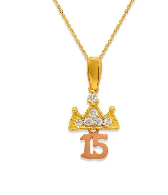 NEW 14K TWO TONE GOLD CITRINE TOPAZ PENDANT: NEW 14K TRICOLOR GOLD FANCY 15 ANOS CROWN PENDANT FANCY 15 ANOS CROWN PENDANT NEW 14K TRICOLOR GOLD Apx. WIDTH: 10x16mm Apx WEIGHT: 1.0g