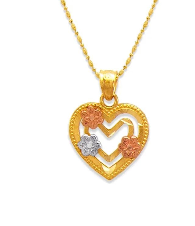 NEW 14K TRICOLOR GOLD HEARTS AND FLOWERS PENDANT (1 of 2)