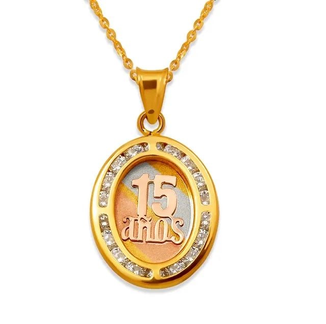 NEW 14K TRICOLOR GOLD 15 ANOS PENDANT: NEW 14K TRICOLOR GOLD 15 ANOS PENDANT 15 ANOS PENDANT NEW 14K TRICOLOR GOLD Apx. WIDTH: 13x16mm Apx WEIGHT: 1.0g