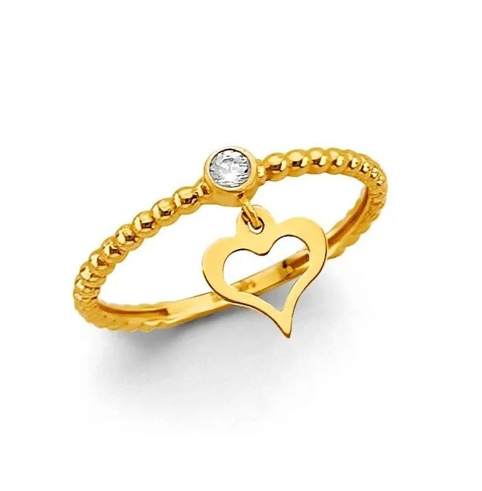 NEW 14K YELLOW GOLD HANGING HEART RING-SIZE 7: NEW 14K YELLOW GOLD CZ HANGING HEART RING CZ HANGING HEART RING NEW 14K YELLOW GOLD WIDTH : WEIGHT : 1g