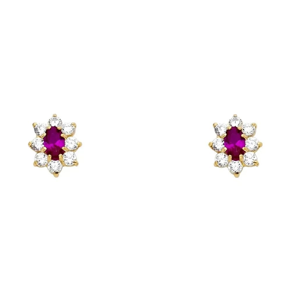 NEW 14K YELLOW GOLD OVAL FLOWER RED STUD EARRINGS: NEW 14K YELLOW GOLD OVAL FLOWER RED STUD EARRINGS OVAL FLOWER RED STUD EARRINGS NEW 14K YELLOW GOLD
