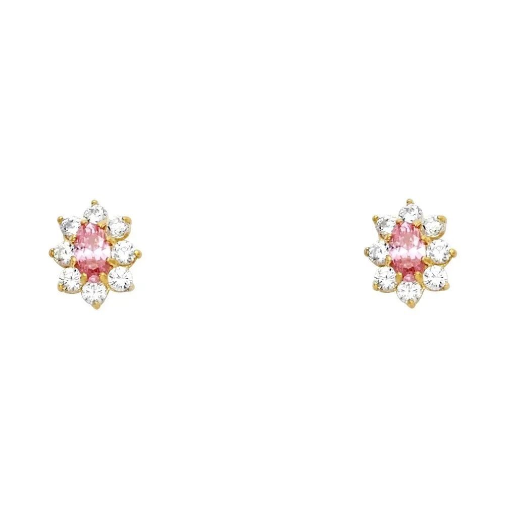 NEW 14K YELLOW GOLD OVAL FLOWER PINK STUD EARRINGS: NEW 14K YELLOW GOLD OVAL FLOWER PINK STUD EARRINGS OVAL FLOWER PINK STUD EARRINGS NEW 14K YELLOW GOLD