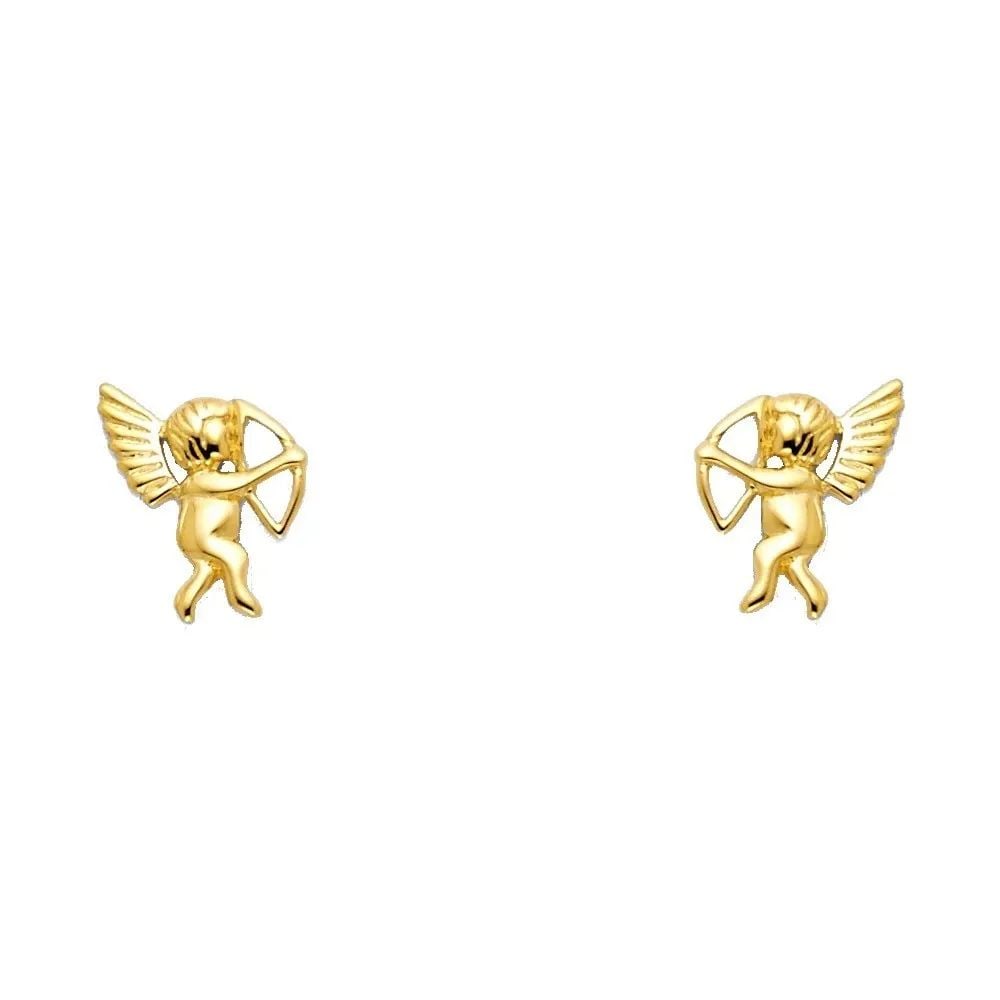 NEW 14K YELLOW GOLD CUPID STUD EARRINGS WITH SCREW BACK (1 of 2)
