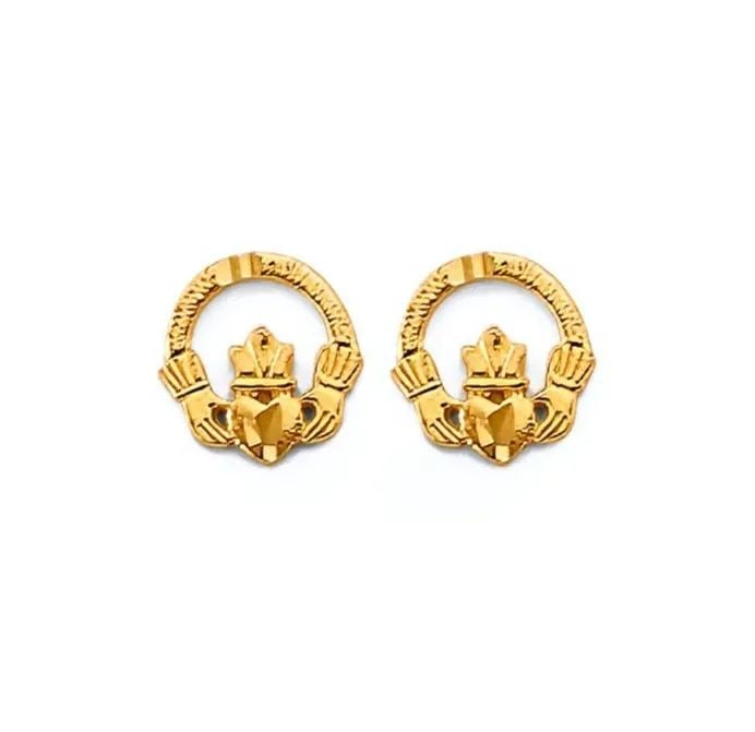 NEW 14K YELLOW GOLD CLADDAGH PUSH BACK EARRINGS (1 of 2)