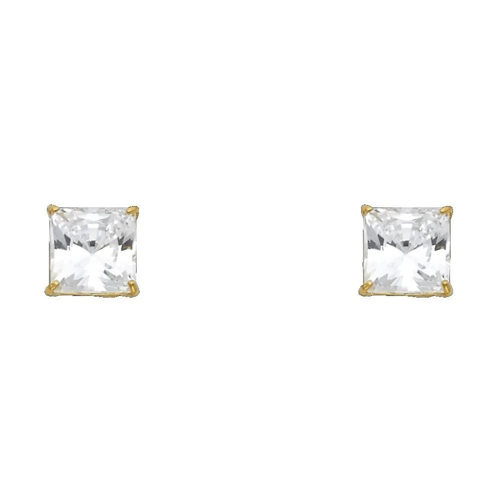 NEW 14K YELLOW GOLD 7MM SQUARE BASKET STUD EARRINGS (1 of 2)