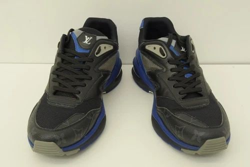 AUTHENTIC LOUIS VUITTON TRAINER BLACK BLUE SNEAKERS FD 0210 SHOES 7.5 LV LOGO (1 of 2)