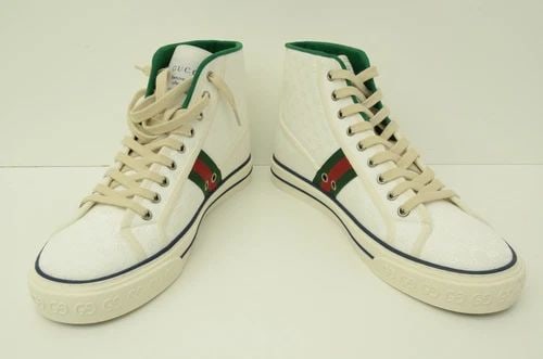 AUTHENTIC GUCCI HIGH TOP TENNIS 1977 SHOES WEB STRIPE SNEAKERS MEN GG WHITE LOGO (1 of 2)