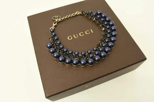 AUTHENTIC GUCCI COCKTAIL NECKLACE SILVER PLATED FAUX GEM BLUE ENAMEL JEWELRY (1 of 2)